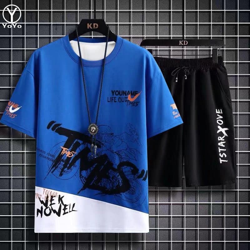 YOYO ชุดแฟชั่นชายเสื้อยืดแขนสั้น + กางเกงขาสั้น ผ้าแห้งเร็วหลวมชุดกีฬาและชุดพักผ่อน รุ่น2804 รูปที่ 4
