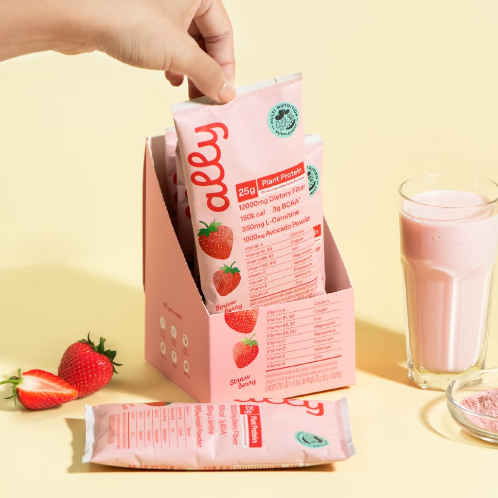 5 ซอง Ally powder Strawberry ออลลี่ พาวเดอร์ สตรอว์เบอร์รี โปรตีนพืช ทดแทนมื้ออาหาร รูปที่ 3