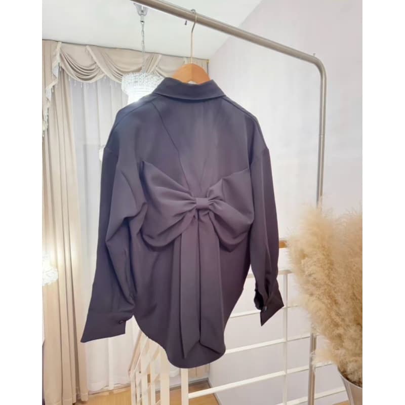 เสื้อเชิ้ตแขนยาว !! ผูกโบว์หลัง สีสดใส Over size รูปที่ 8