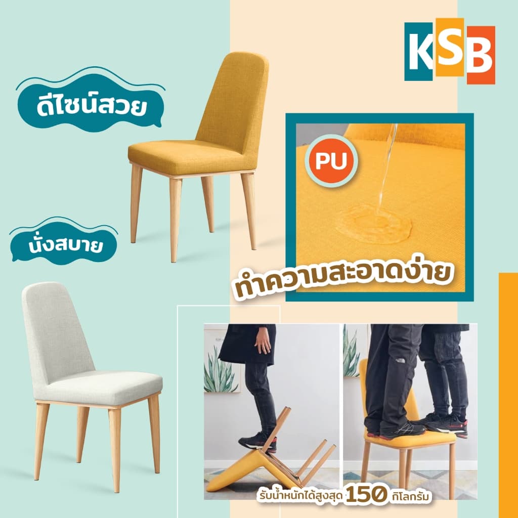 เก้าอี้มินิมอล เก้าอี้กินข้าวสไตล์คาเฟ่ นั่งทำงานในออฟฟิศ เบาะPU รุ่นMC-05 รูปที่ 3