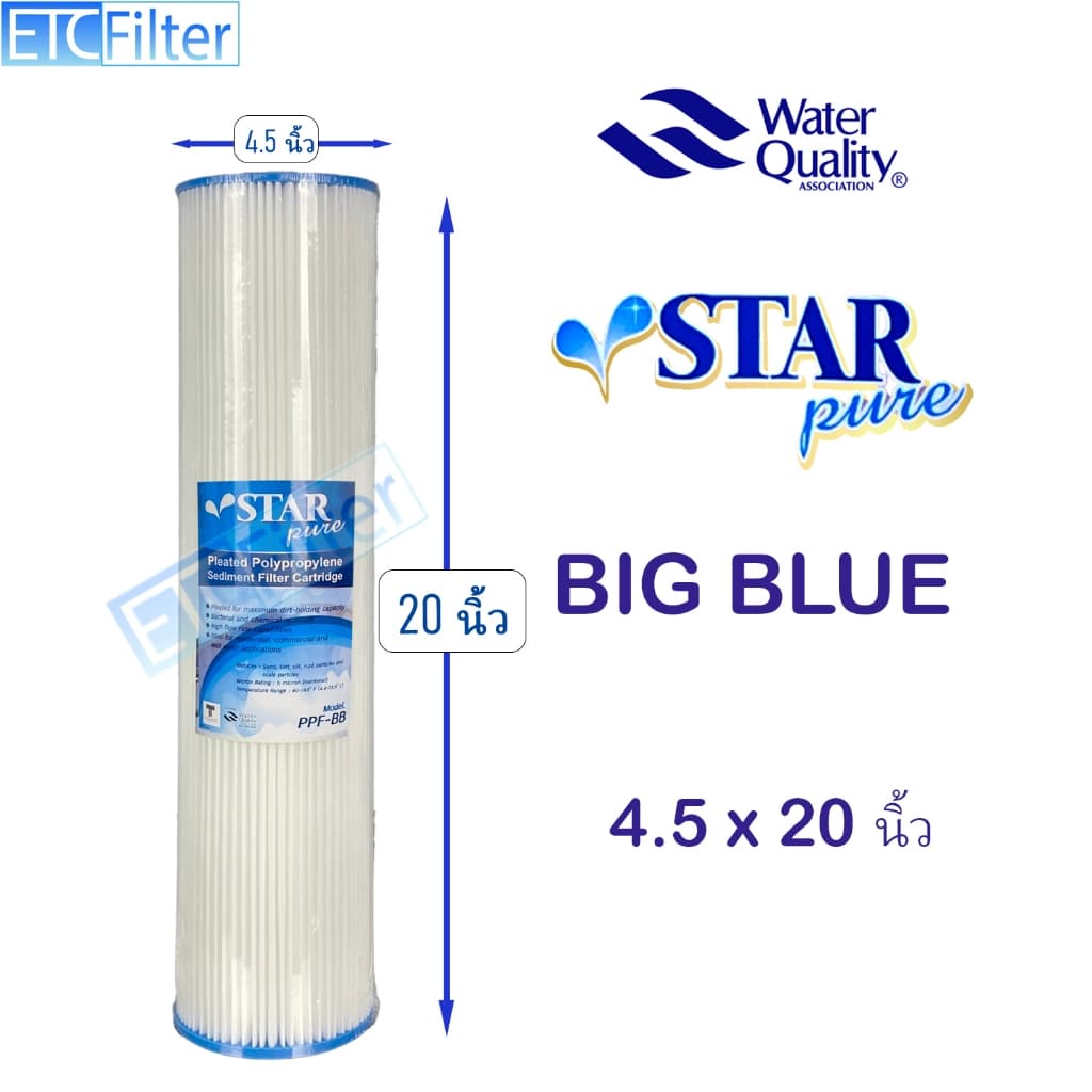 ไส้กรอง BIG BLUE จีบ 4.5*20 นิ้ว และ 4.5*10 นิ้ว TREATTON COLANDAS และ STARPURE 5 ไมครอน รูปที่ 2