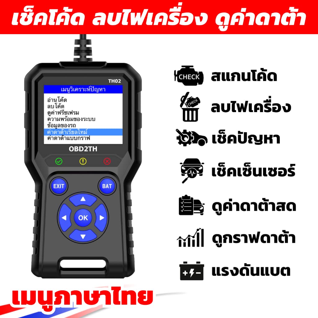 TH02 ของแท้ เครื่องสแกนโค้ด ภาษาไทย ใช้ง่าย เช็คโค้ดเช็คระบบเครื่องยนต์ รูปที่ 4
