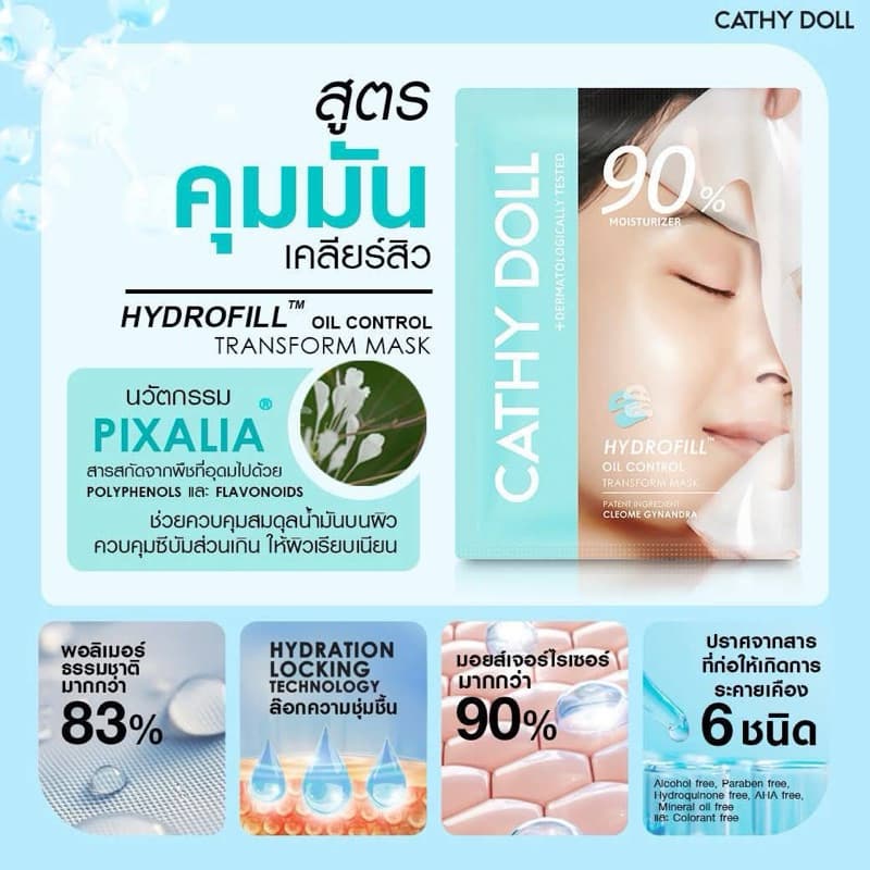 Cathy Doll Hydrofill Transform Mask 90% Miosturizer 33g มาสก์ไฮโดรเจล แผ่นมาสก์หน้า รูปที่ 3