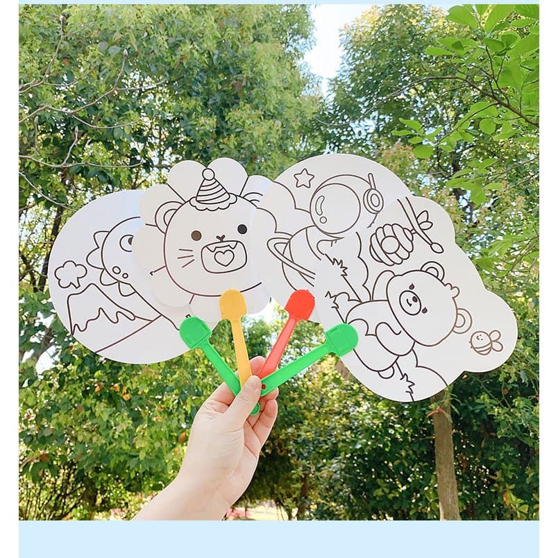 พัดระบายสี DIY ระบายสีเด็ก ลายการ์ตูน เลือกลายได้ ของเล่นงานประดิษฐ์ ศิลปะ พัดพกพา รูปที่ 6