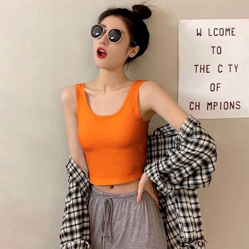 เสื้อกล้ามคอยู เอวลอย เสื้อสปอร์ตบรา ครอปครึ่งตัว สีพื้น ใส่สบายน่ารักมากจ้า รูปที่ 5