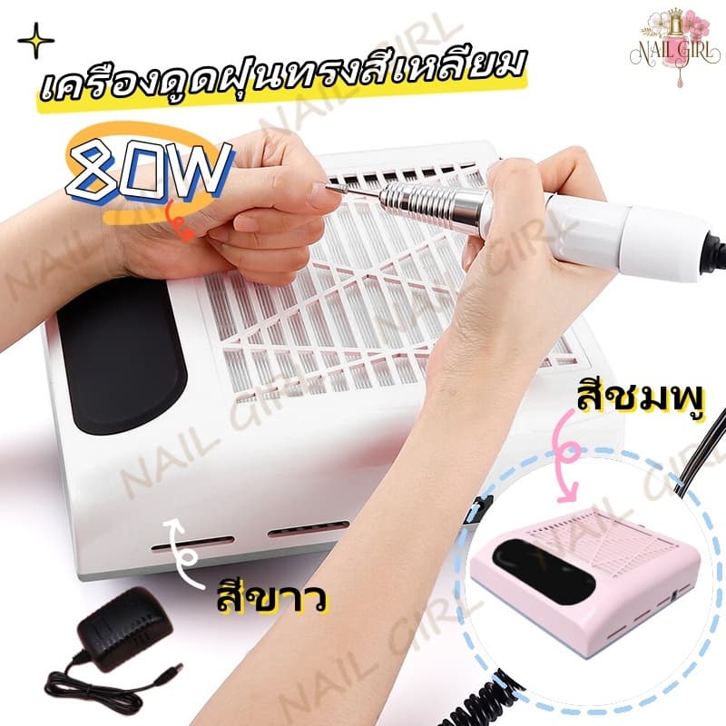 Nail.Girl เครื่องดูดฝุ่นเล็บ 80W เล็บดูดฝุ่นพัดลมเครื่องดูดฝุ่นเล็บพร้อมตัวกรอง Nail Art Cleaner 100-240V รูปที่ 1