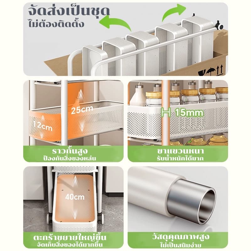 NBsail ชั้นวางของ 3/4/5ชั้น รถเข็นเข้ามุม ชั้นวางเครื่องเทศในครัว ไม่ต้องติดตั้ง มาพร้อม ดึงได้ รูปที่ 5
