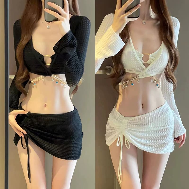 ชุดว่ายน้ําบิกินี่ ชุดว่ายน้ำเซ็กซี่ 3ชิ้น ประดับด้วยโซ่ แฟชั่นชุดว่ายน้ำชายหาด มีฟองน้ำ#LT รูปที่ 6