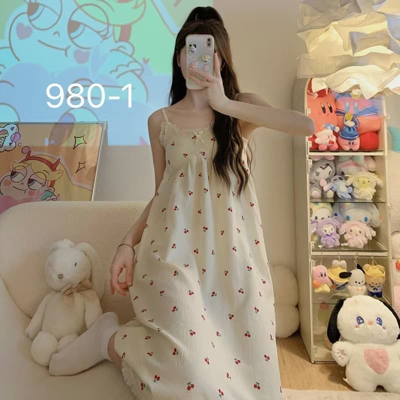 ใหม่/980#-เดรสกระโปรงผู้หญิง ชุดนอนกระโปรงผู้หญิง ลายน่ารัก หน้าร้อนใส่ได้ รูปที่ 4