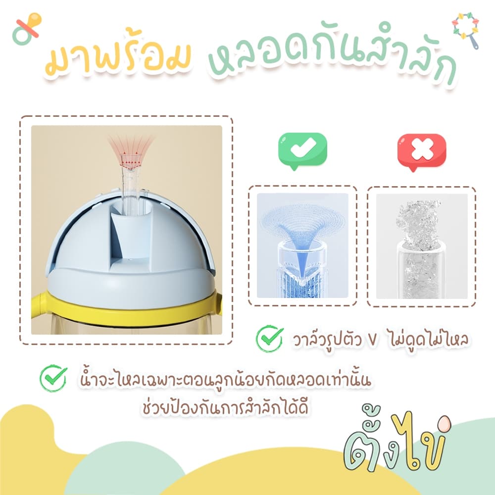 แก้วหัดดื่ม TRITAN ไทรทัน แก้วหัดดูด 280 มล. พร้อมหลอดกันสำลัก ซิลิโคน food grade ดูดได้ 360 องศา สีสันสดใส รูปที่ 4