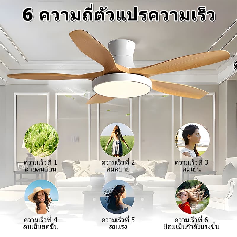 GOGEOUS พัดลมเพดาน 52/48 นิ้ว ลมแรงมาก พัดลมเพดานพร้อมไฟ led ไฟ3สี 6 ระดับความเร็ว ระบบไร้เสียงรบกวน+ประหยัดพลังงาน รูปที่ 5