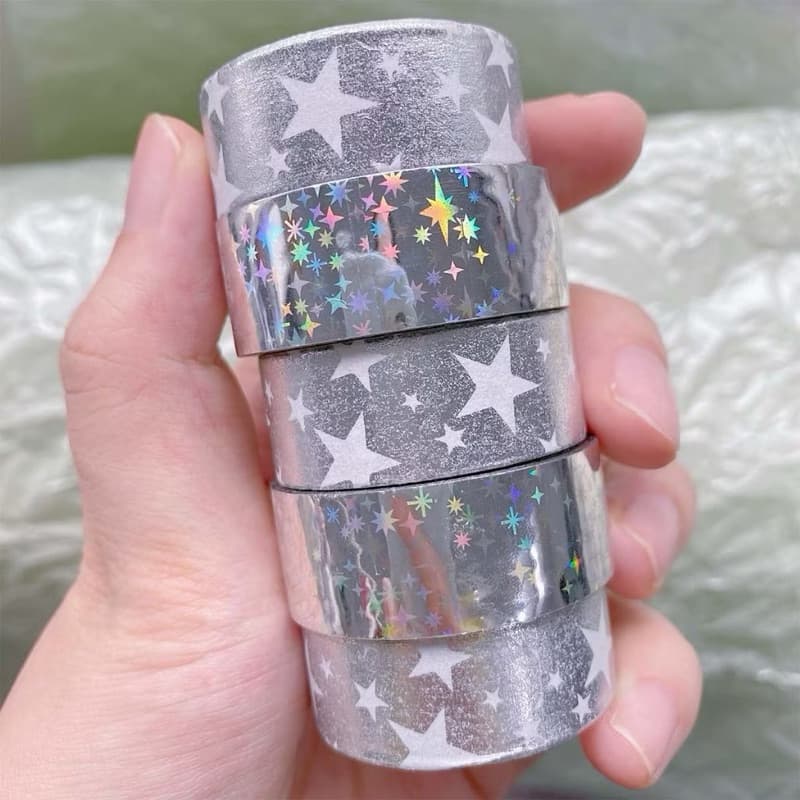!เทปสติ๊กเกอร์ดาวเงิน 15mm DIY สำหรับตกแต่ง ยาว2m น่ารักมาก รูปที่ 3