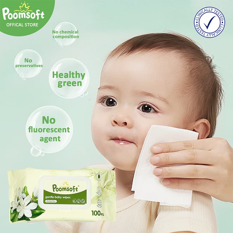 Poomsoft ผ้าเช็ดทำความสะอาดมะลิ ทิชชู่เปียก 500แผ่น 5แพ็ค Baby Baby wipes Jasmine baby wipes รูปที่ 3