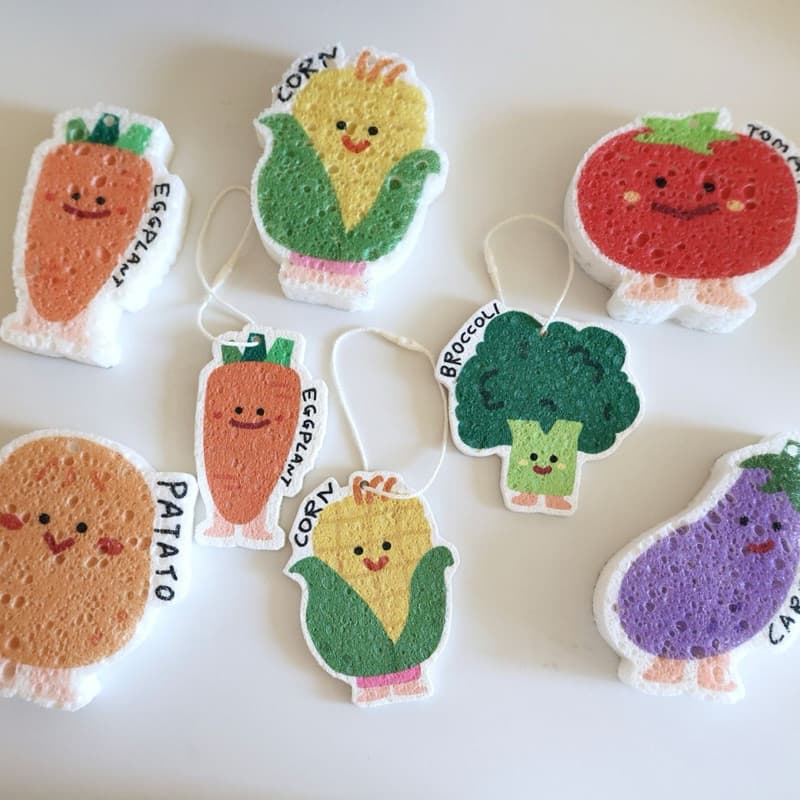 ฟองน้ำล้างจาน Vegetables ผักรวม ฟองน้ำเยื่อไม้ไผ่ บีบอัด dishwashing sponge 60060 รูปที่ 3