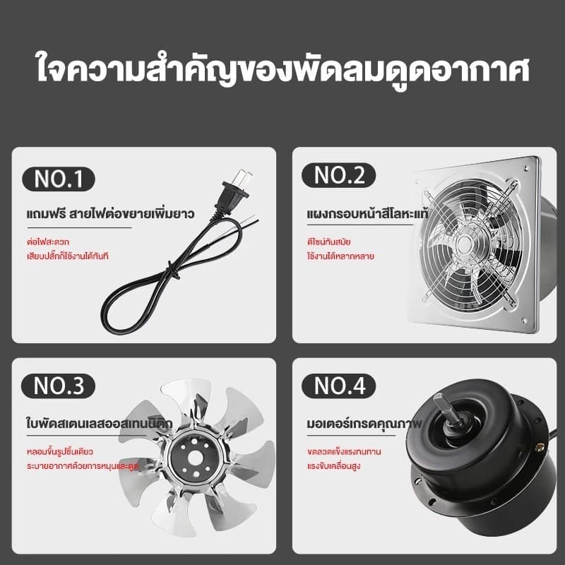 สแตนเลส พัดลมระบายอากาศ พัดลมดูดอากาศ สูบบุหรี่ในห้องครัวและท่อไอเสียในห้องน้ําสามารถใช้ได้ ปริมาณลมมาก 6/8/10/12 นิ้ว รูปที่ 5