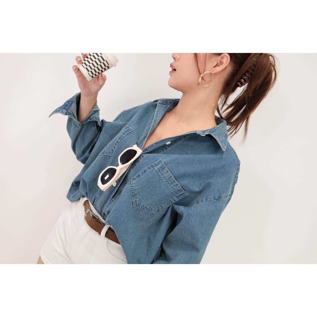 เสื้อเชิ้ตยีนส์ Nammon Jeans C40-C41ผ้ายีนส์ญี่ปุ่นแขนยาว 2 กระเป๋าหน้า Unisex รูปที่ 7