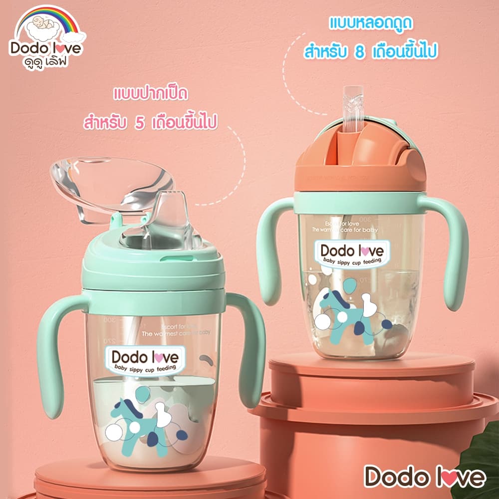 DODOLOVE แก้วน้ำพร้อมหลอดดูด แก้วน้ำ แก้วน้ำสำหรับเด็ก กันสำลัก 300ML. รูปที่ 2