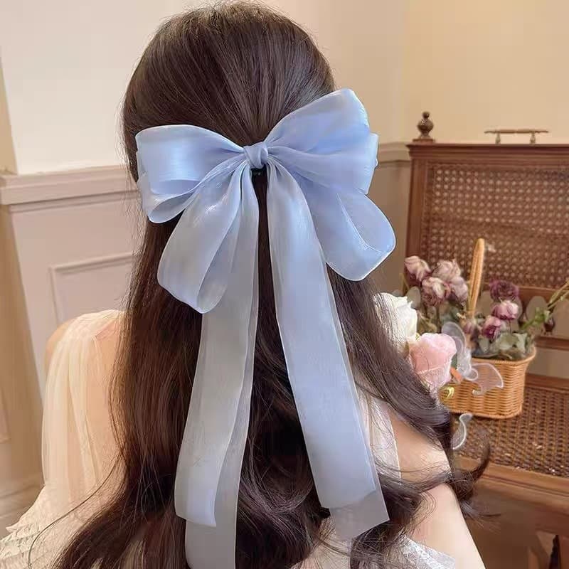 กิ๊ฟติดผม โบว์เน็ตติดผม ขนาดใหญ่ สีสันสดใส ยาวรัดผม หลากสี หวาน สำหรับผู้หญิง เครื่องประดับแฟชั่น รูปที่ 6