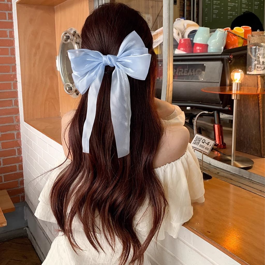 กิ๊ฟติดผม โบว์เน็ตติดผม ขนาดใหญ่ สีสันสดใส ยาวรัดผม หลากสี หวาน สำหรับผู้หญิง เครื่องประดับแฟชั่น รูปที่ 7