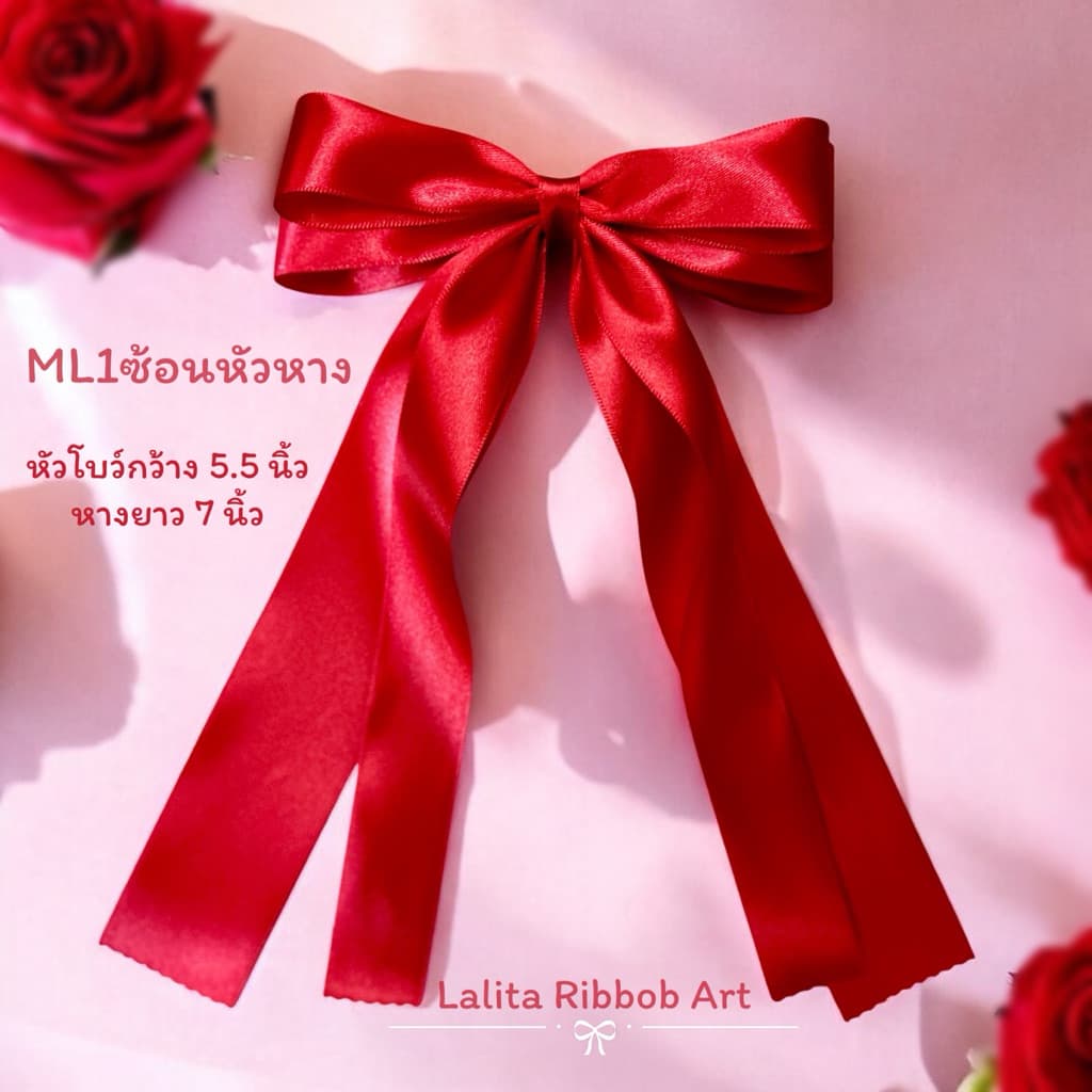 โบว์สีแดง โบว์นักเรียน หลากหลายแบบ ริบบิ้นเนื้อละเอียดเงาสวย เก็บปลายไม่รุ่ย รูปที่ 1