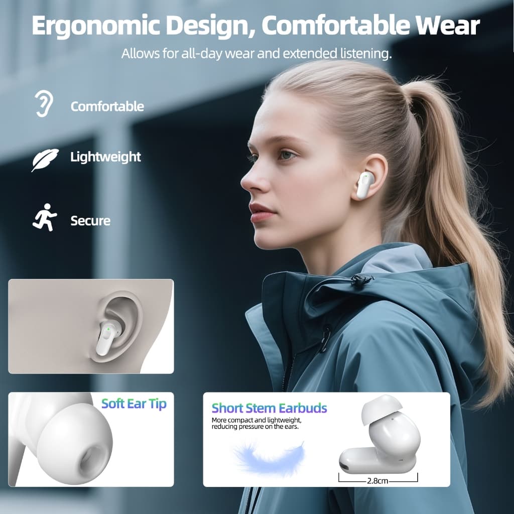 GOOJODOQ J233 หูฟังบลูทูธ หูฟัง Bluetooth 5.3 เสียงคุณภาพสูง ควบคุมสัมผัส Type C หูฟังไร้สาย รูปที่ 8