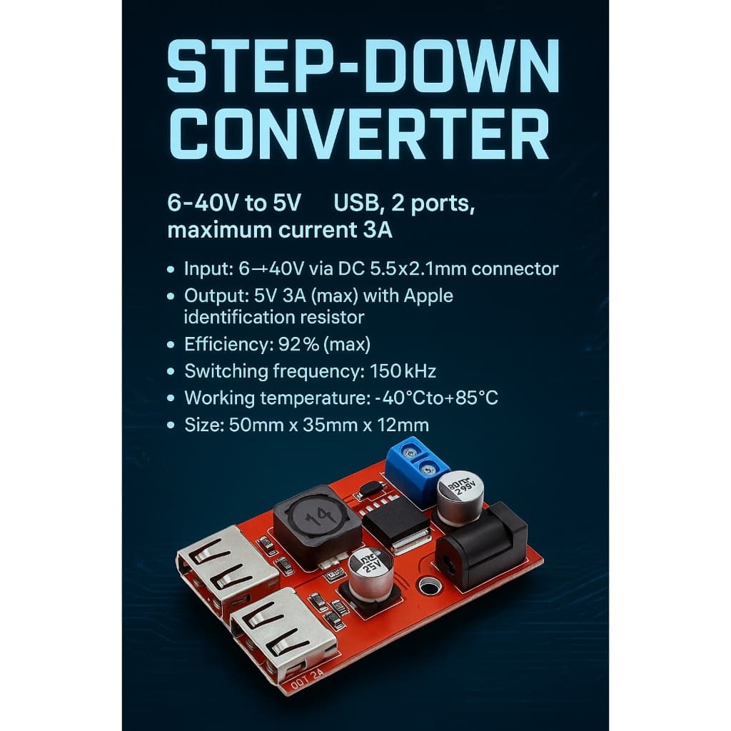 โมดูลแปลงไฟ DC-DC Step-Down 6V-40V เป็น 5V 3A รูปที่ 1