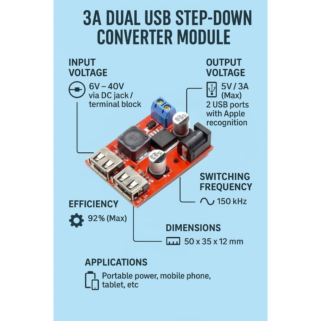 โมดูลแปลงไฟ DC-DC Step-Down 6V-40V เป็น 5V 3A รูปที่ 3