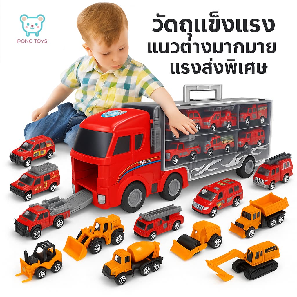 รถบรรทุกของเล่นรถบรรทุกรถดับเพลิงของเล่นเด็กรถบรรทุกขนาดใหญ่รวมถึงรถบรรทุกดับเพลิง 6 รุ่นเป็นของขวัญสำหรับผลิตภัณฑ์สำหรั