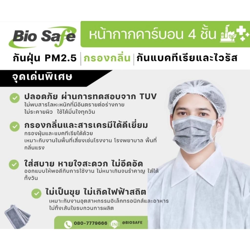 หน้ากากอนามัยคาร์บอน 4 ชั้น BioSafe สีเทา กรองกลิ่น กัน PM2.5 กล่อง 50 ชิ้น รูปที่ 4