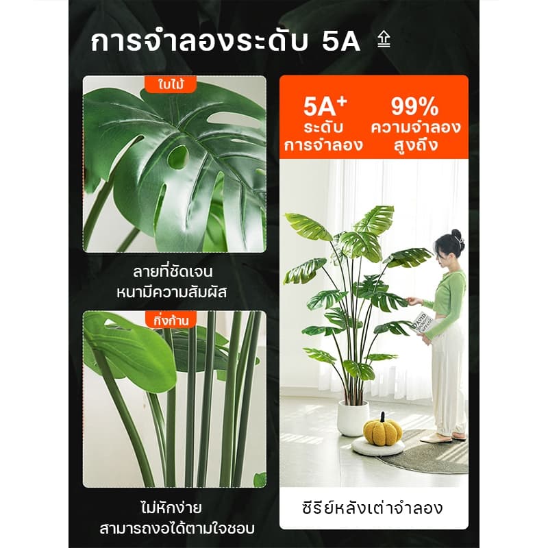 XY มอนเสตอร่า ต้นไม้ปลอม ฟรีกระถางดอกไม้ต้นไม้+หินตกแต่ง ความจำลอง 99% สไตล์นอร์ดิก ในบ้าน รูปที่ 9
