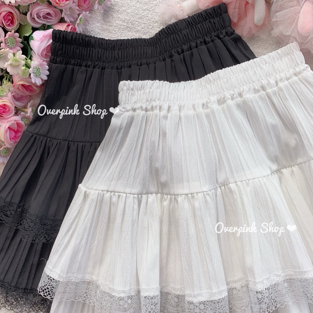 OVP กระโปรงสั้น เวียดนามเวียดใจ ไม่มีซับใน รุ่นโบว์และลูกไม้ สีขาวล้วน กระโปรงบาน รูปที่ 2