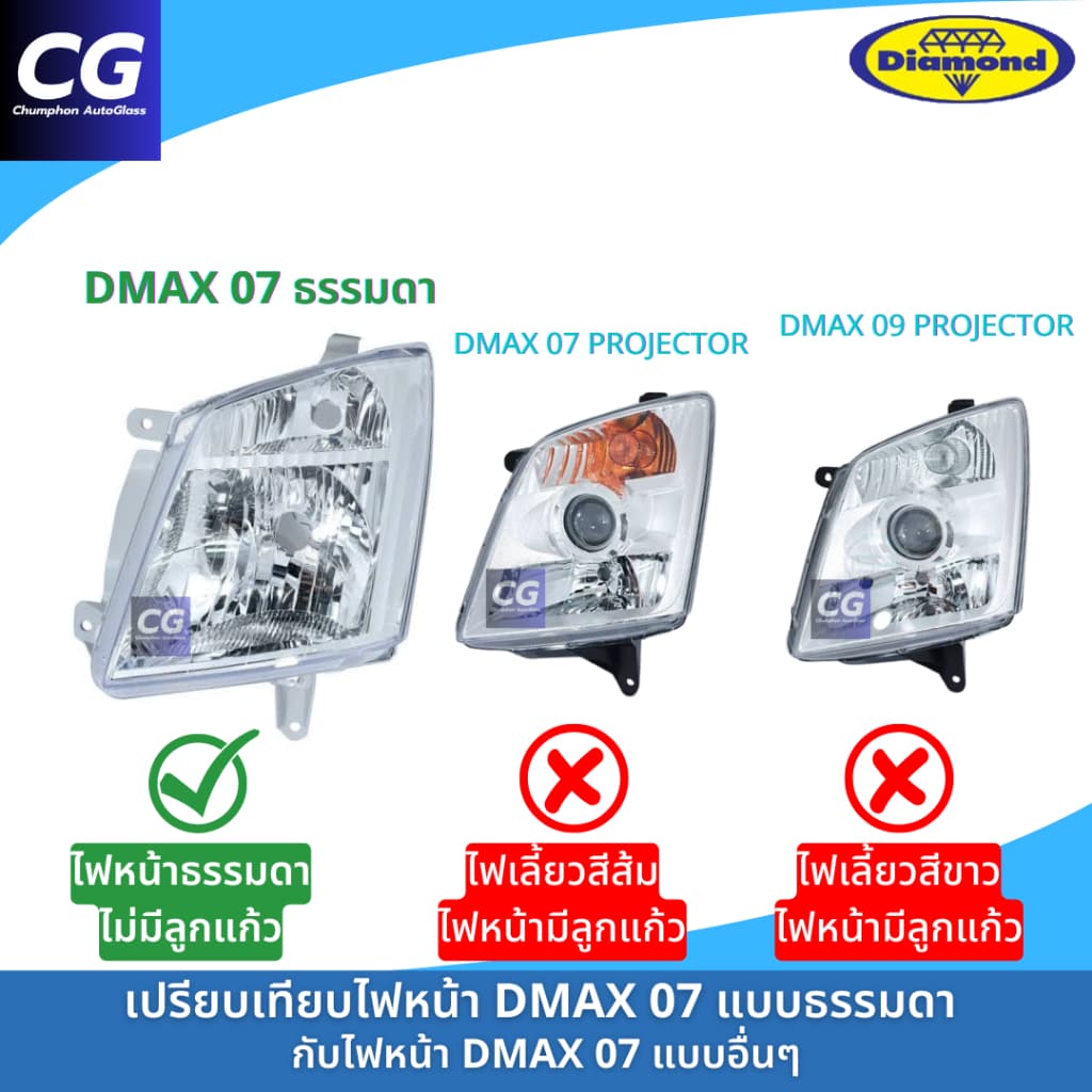 ไฟหน้าดีแม็กซ์ DMAX 07 รุ่นธรรมดา ไม่มีลูกแก้ว ไฟหน้า DMAX 07-11 ตอนเดียว ยี่ห้อตราเพชร DIAMOND รูปที่ 2