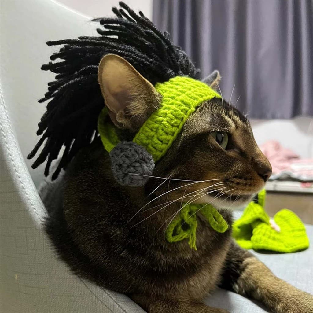 yoyopet : Headband หมวกถักไหมพรม ที่คาดผมสัตว์เลี้ยง หมวกเรกเก้ สำหรับแมวสายเขียว หมวกแฟชั่น รูปที่ 5