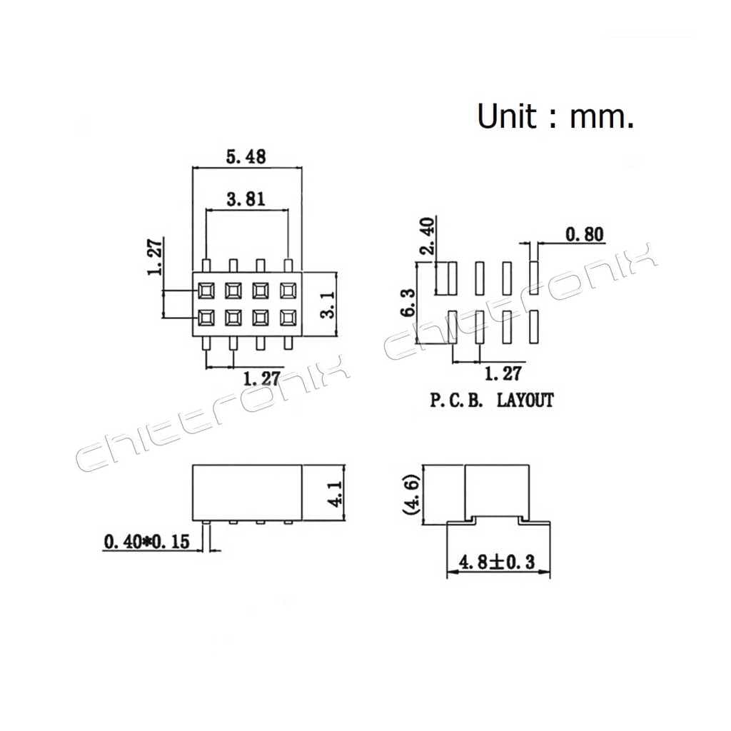 Pin Header 1.27 mm. 8 ขา 2 แถว ตัวผู้ ตัวเมีย รูปที่ 7