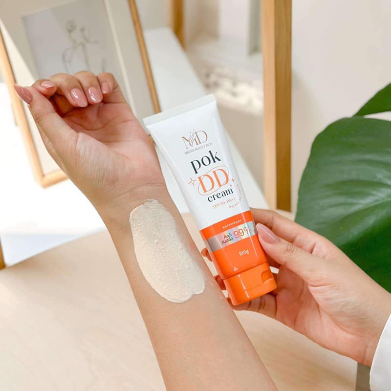 POK DD CREAM พอกดีดี กันน้ำกันเหงื่อ99% กันแดดSPF50 แตกตัวเป็นน้ำเกลี่ยง่าย ไม่ติดขน ไม่วอกไม่เทา พอกผิวกายขนาด 100 กรัม รูปที่ 9