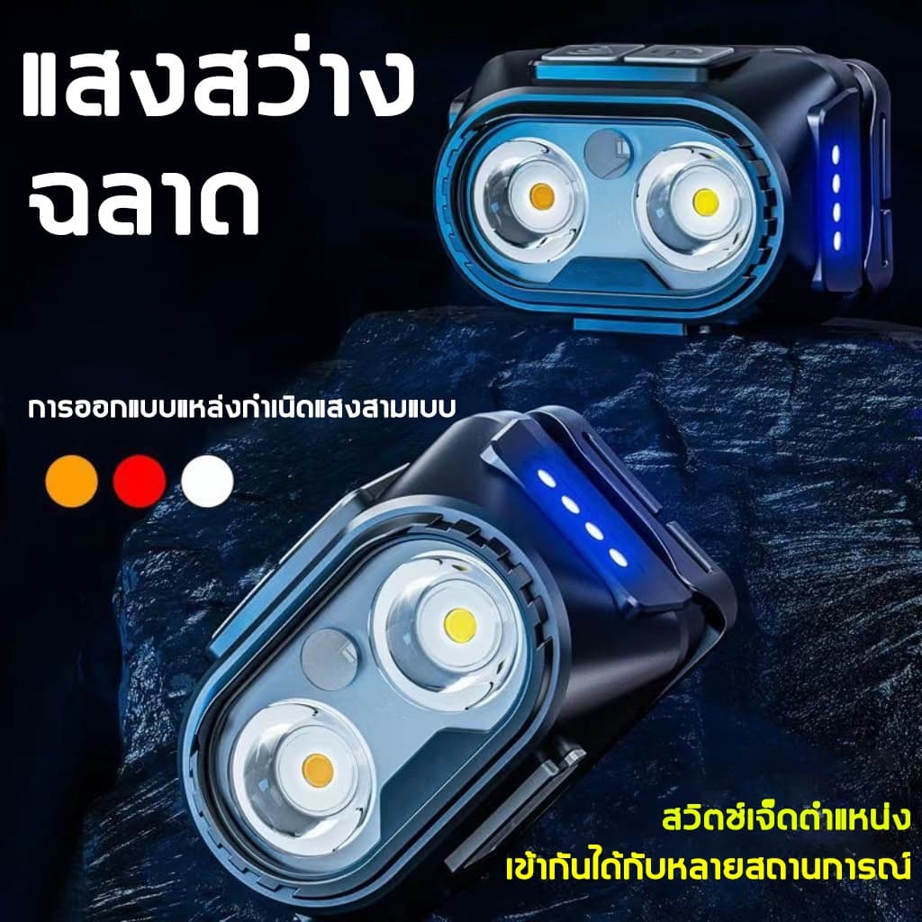ไฟฉายคาดหัว ไฟฉายคาดศีรษะ ไฟฉายพกพาแรงสูง ชาร์จไฟ USB สว่างมากไฟฉายติดหน้าผาก กันน้ำ มีระบบเซนเซอร์ รูปที่ 3