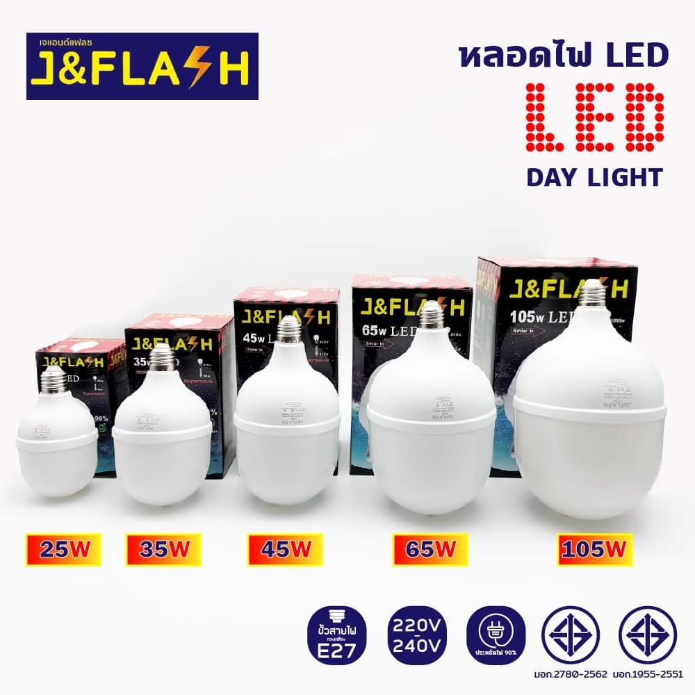 J&FLASH หลอดไฟ LED HighBulb ไฟLED สว่างนวลตา หลอดไฟประหยัดพลังงาน220V ขั้ว E27 25W 35W 45W 65W 105W รูปที่ 5