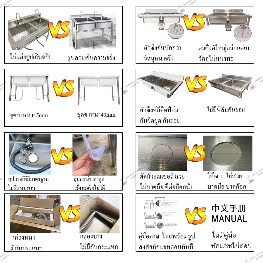 อ่างล้างจาน 2 หลุม 120x60x80 เกรด304 หลุมลึก30ซม ซิงค์ 2 หลุม Double Bowl Sink SK120-60-ST237S รูปที่ 9