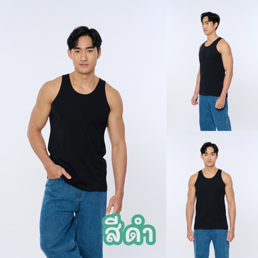 เสื้อกล้าม สีขาว/ดำ ตราห่านคู่ ผ้านุ่ม ใส่สบาย ระบายอากาศดี รูปที่ 6