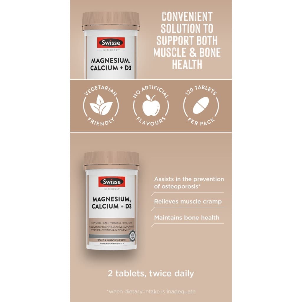 Swisse Magnesium, Calcium+ D3 แมกนีเซียม, แคลเซียม+วิตามิน ดี 120เม็ด EXP09/2027 รูปที่ 4