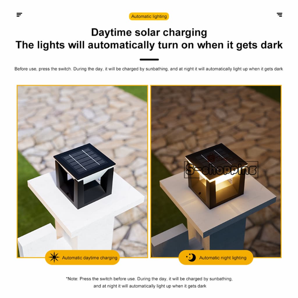 โคมไฟหัวเสา Y140 Solar light pillar lamp 14CM 3ระบบไฟ ไฟโซล่าเซลล์กลางแจ้ง กันฝนIP65 รูปที่ 3