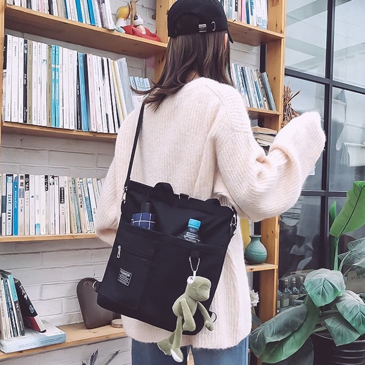 tokyosellected กระเป๋าผ้าสีพื้นช่องใส่ของเยอะ รูปที่ 4