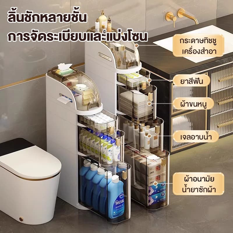 FORYO ตู้เก็บของขนาดเล็ก ลิ้นชักใส ขอบแคบ ล็อคเกอร์แนวตั้ง ตะเข็บถ่านหินสูง ตู้ห้องน้ำ รูปที่ 9