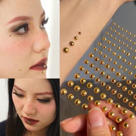 Piercing Jewelry Sticker สติ๊กเกอร์จิว 3D แบบไม่เจาะ หมุดกลม สีเงิน สีทอง ใช้ตกแต่งใบหน้า มีกาวในตัว ติดแน่น รูปที่ 7