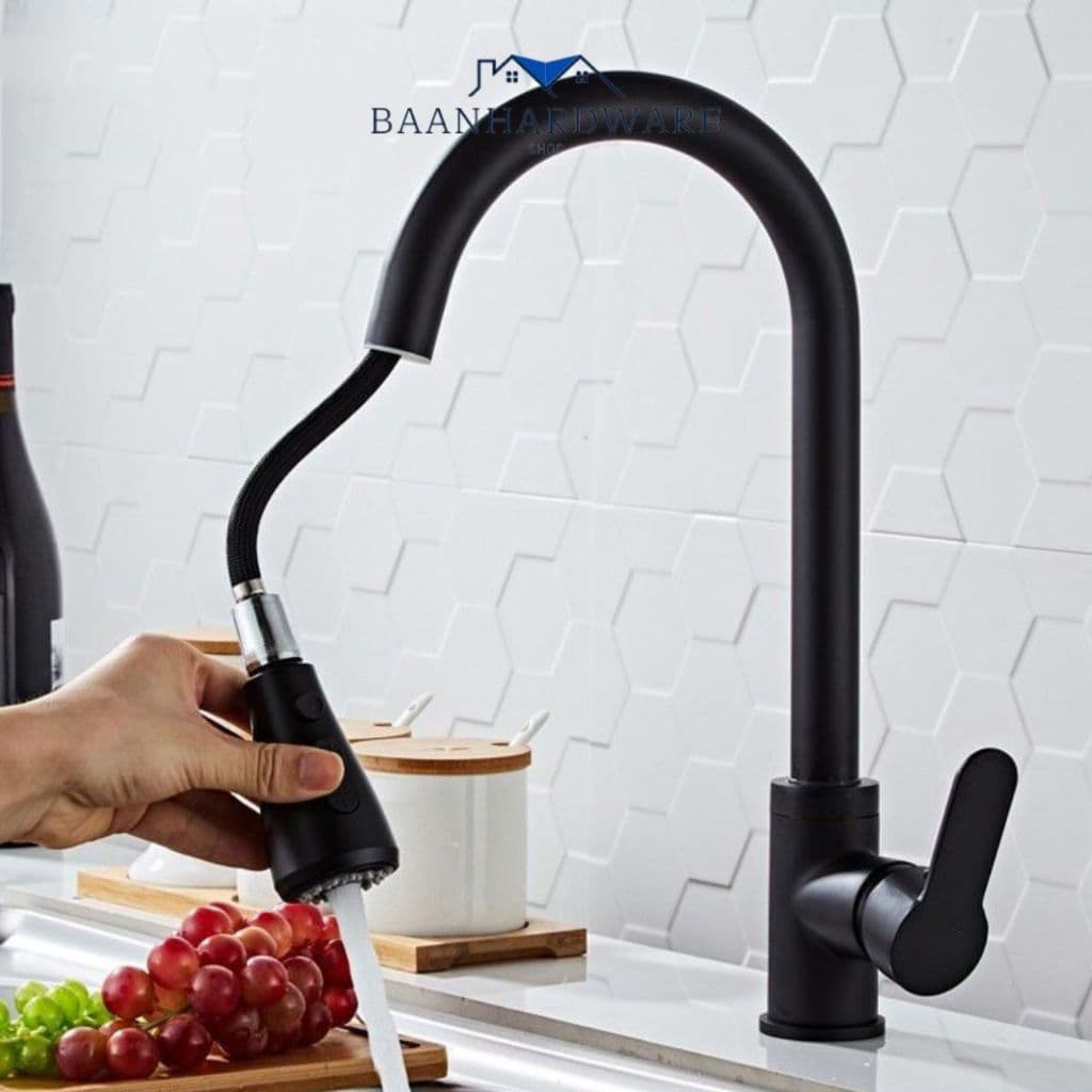BAANHARDWARE ก๊อกซิงค์น้ำผสม ก๊อกอ่างล้างจาน หัวฝักบัวสเปร์โยกได้360หมุนได้ ก๊อกน้ำห้องครัวมัลติฟังก์ชั่น MA-B-005 รูปที่ 1
