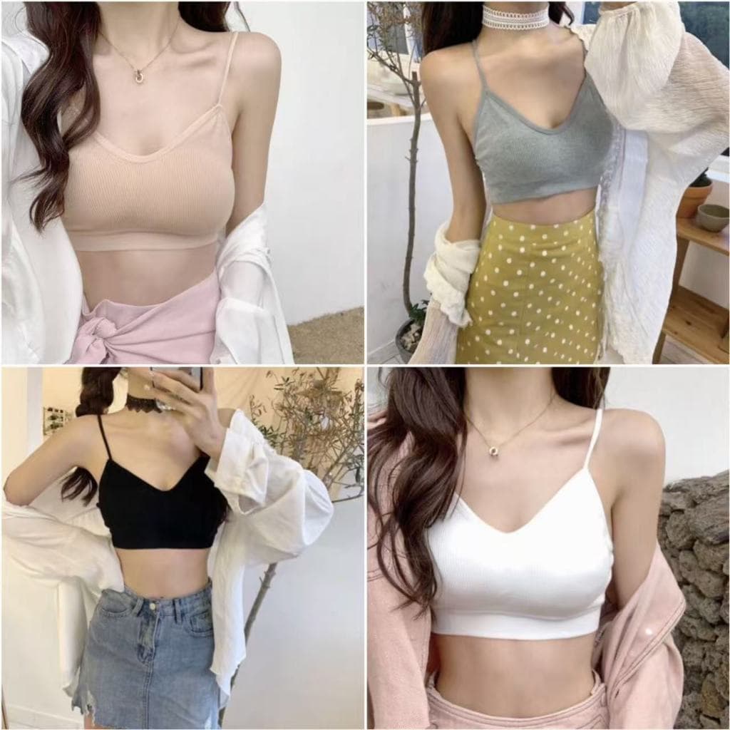 สปอร์ตบรา สายเดี่ยวผ้าร่องเสื้อครอป แบบสวม มี7สี มีฟองน้ำ บราสายเดี่ยว บราผ้านิ่ม บราไร้ขอบ#05 รูปที่ 2