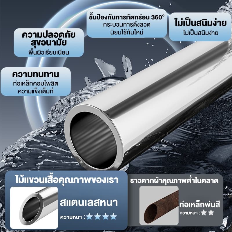 ราวตากผ้า สแตนเลสชุบสังกะสี 120/150/180CM ราวตากผ้ามีล้อ เคลื่อนย้ายสะดวก มาพร้อมตะกร้า กันน้ำและกันสนิม มั่นคง รูปที่ 3