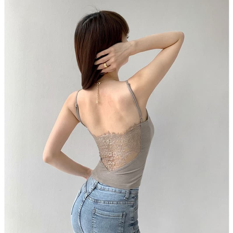 เสื้อสายเดี่ยวเข้ารูป ด้านหลังเว้าลูกไม้ซีทรู มีฟองน้ำในตัว สายปรับระดับได้ รูปที่ 8