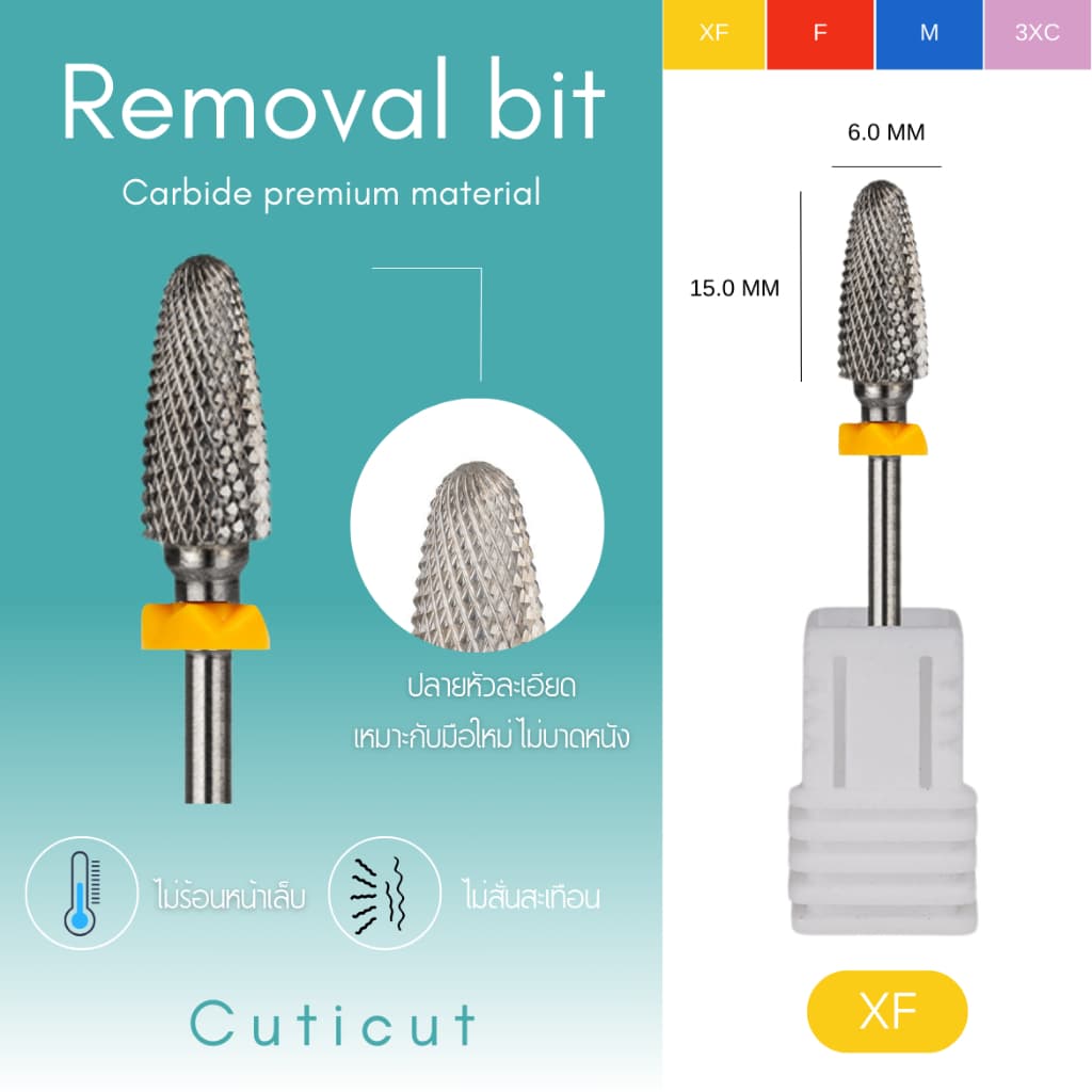 Cuticut Carbide Removal bit 5.6*14.0 หัวเจียรคาร์ไบท์ สำหรับเจียรล้างเล็บ รูปที่ 2