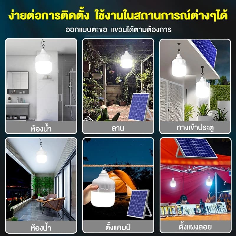 ไฟโซล่าเซลล์ หลอดไฟโซล่าเซลล์ LED 35000W กันน้ำ-ฝุ่น สว่าง72ชม. เปิดอัตโนมัติ+ชาร์จไว ไฟตั้งแคมป์/ไฟฉุกเฉิน รูปที่ 5